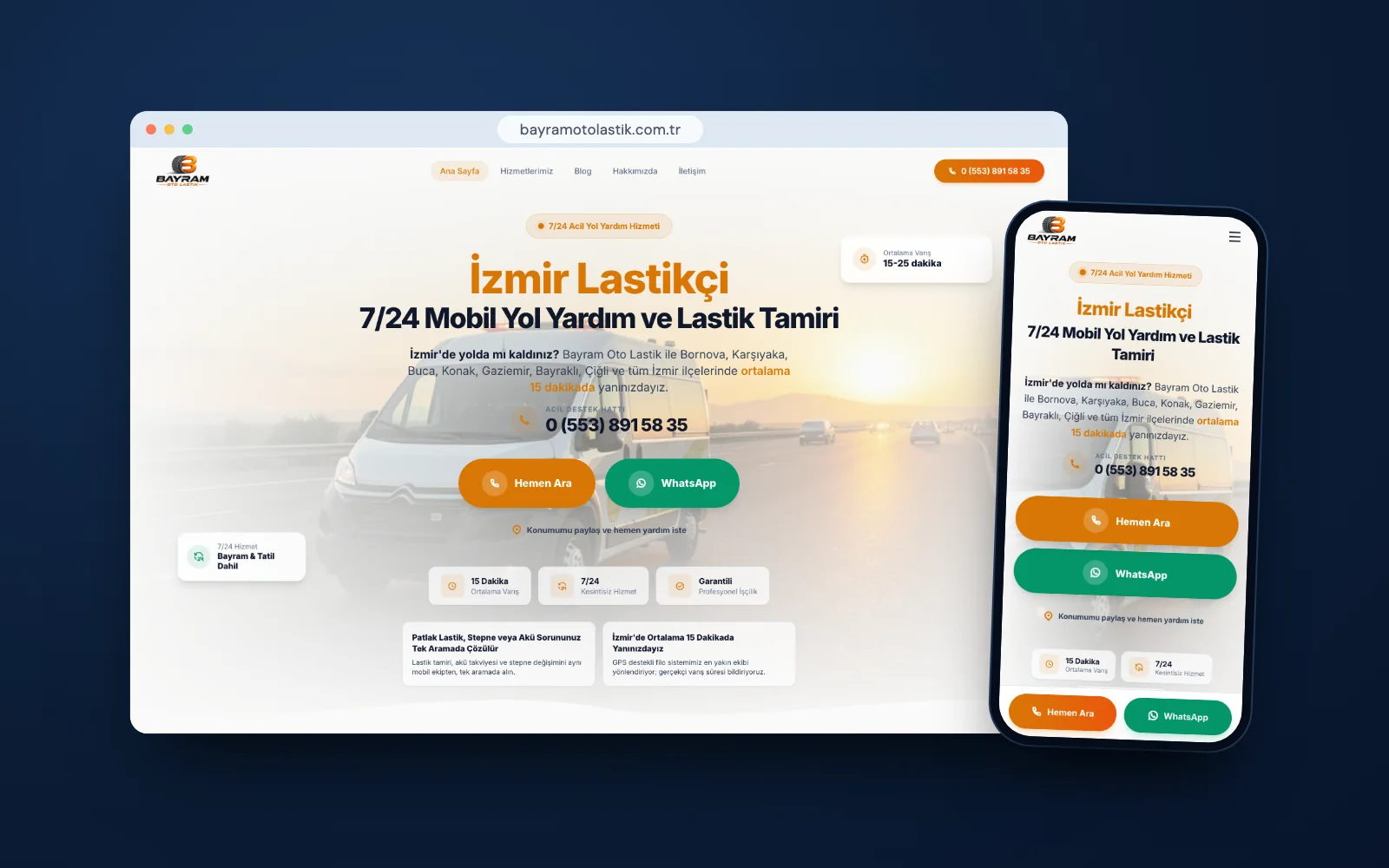 Bayram Oto Lastik web sitesinin ana sayfası