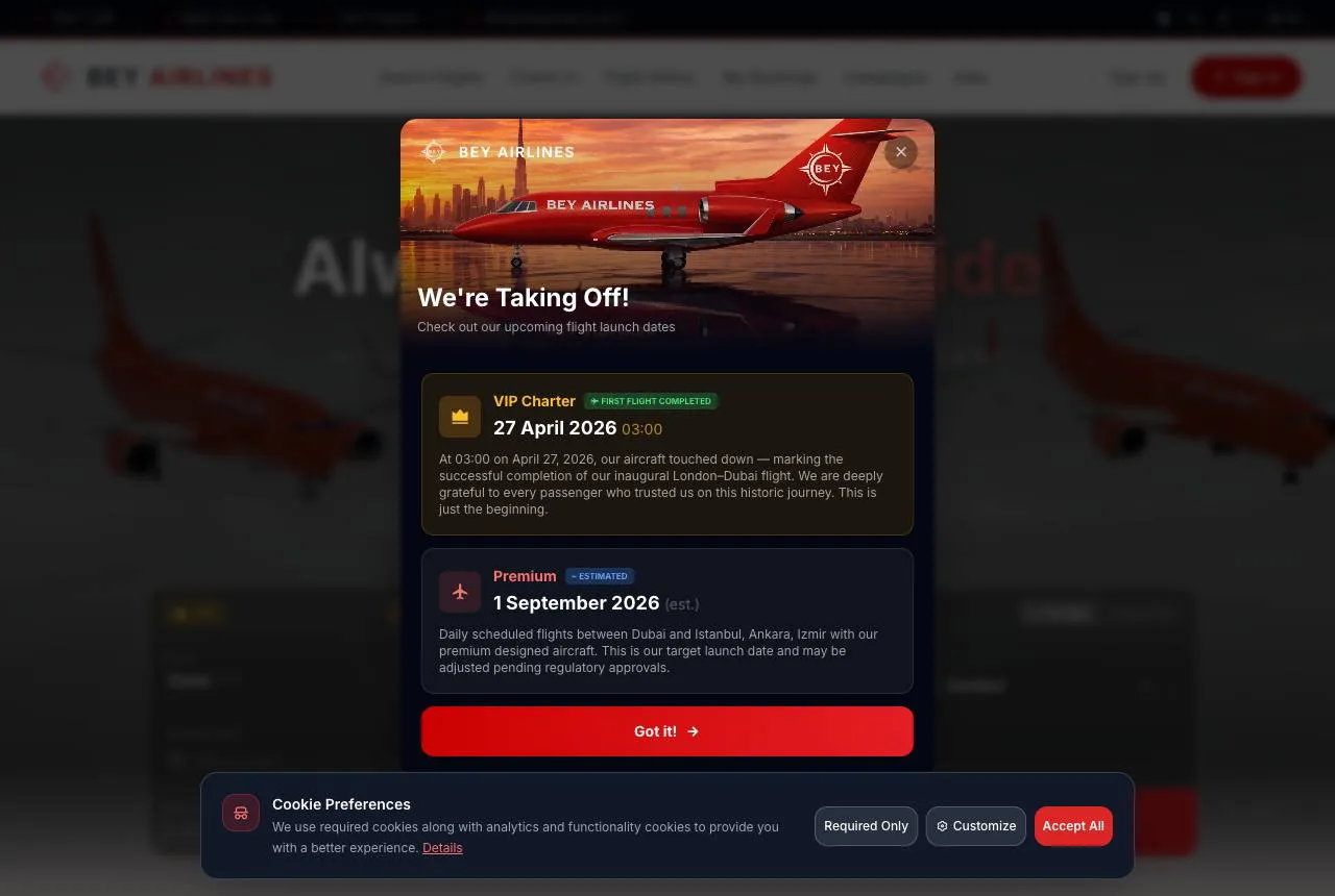 Bey Airlines — Balkı Digital tarafından geliştirilen web sitesi