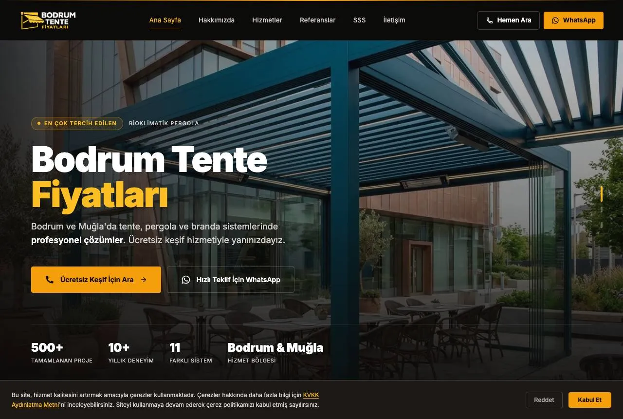 bodrumtentefiyatlari.com — Balkı Digital tarafından geliştirilen web sitesi