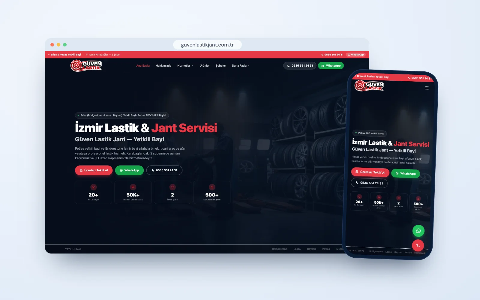 Güven Lastik & Jant web sitesinin ana sayfası