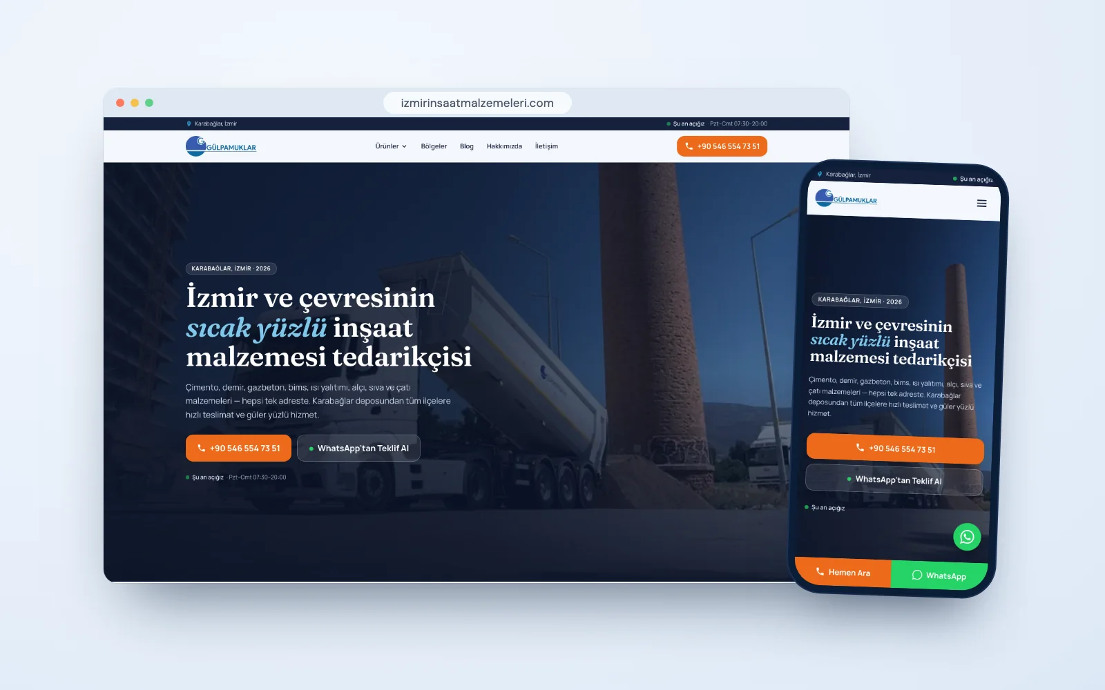 İzmir İnşaat Malzemeleri web sitesinin ana sayfası