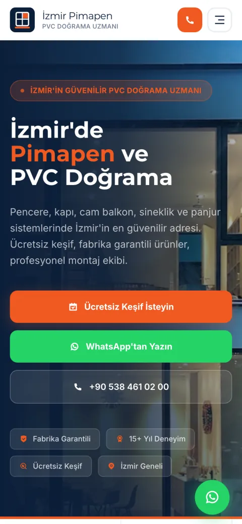 İzmir Pimapen web sitesinin telefondaki görünümü