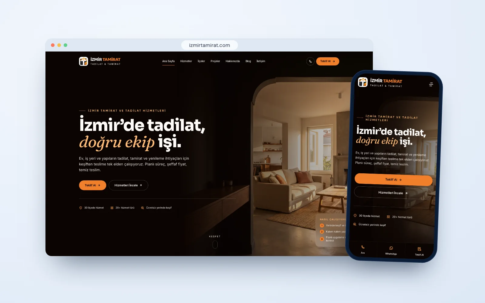 İzmir Tamirat web sitesinin ana sayfası