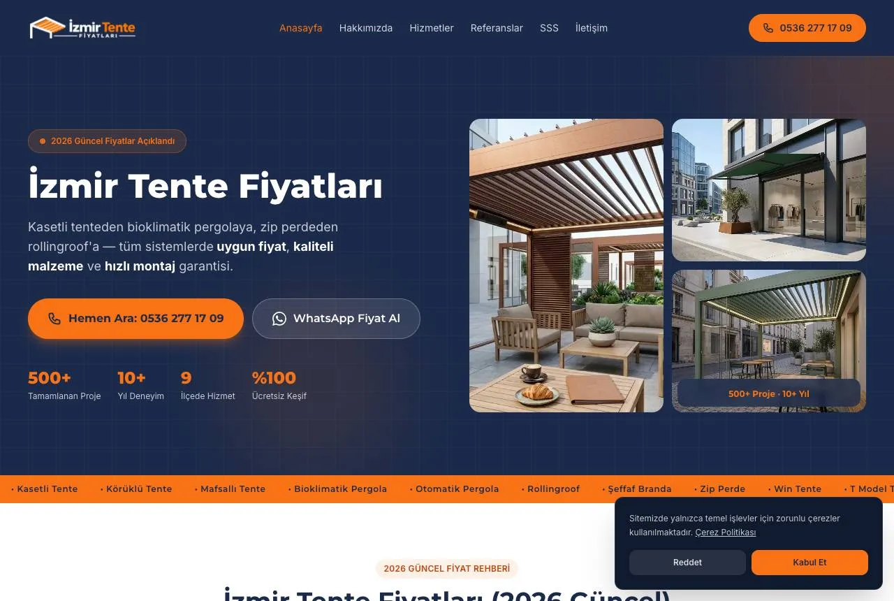 izmirtentefiyatlari.com — Balkı Digital tarafından geliştirilen web sitesi