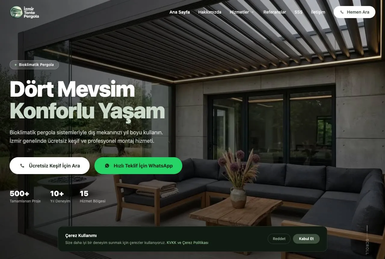 izmirtentepergola.com — Balkı Digital tarafından geliştirilen web sitesi