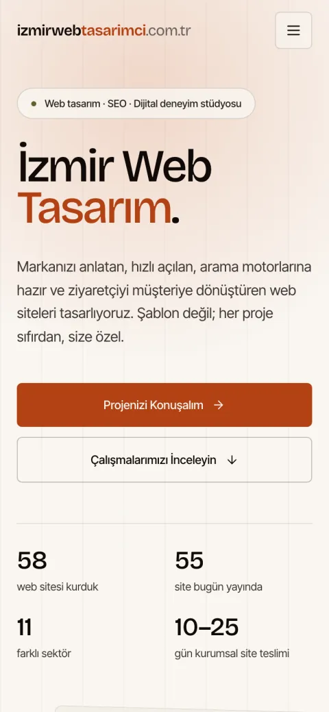 İzmir Web Tasarımcı web sitesinin telefondaki görünümü