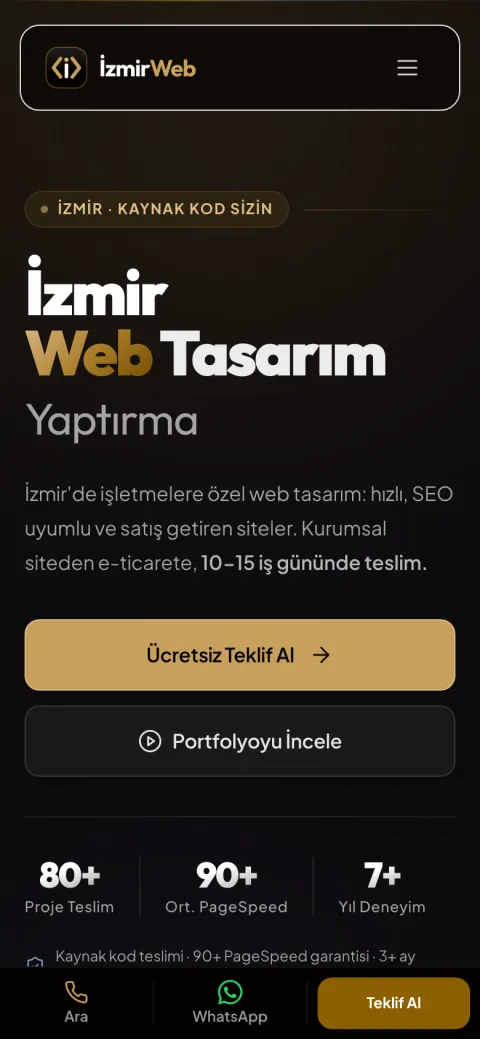 İzmir Web Tasarım Yaptırma web sitesinin telefondaki görünümü