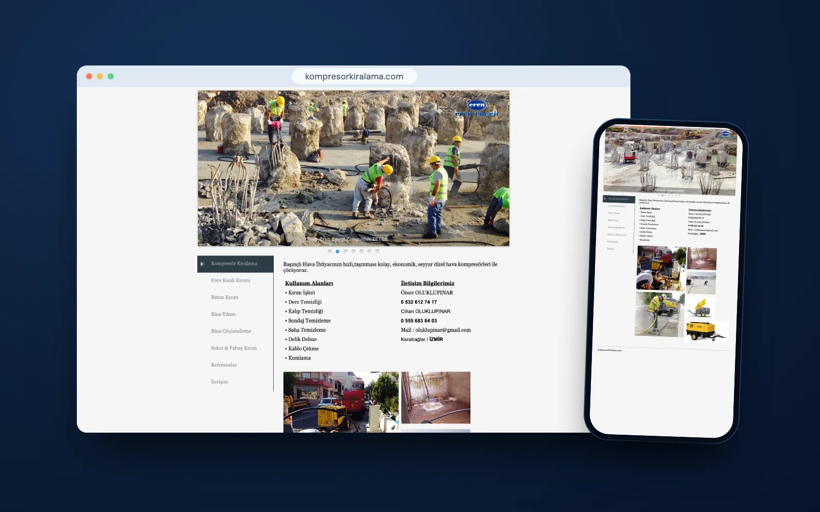 Kompresör Kiralama web sitesinin ana sayfası