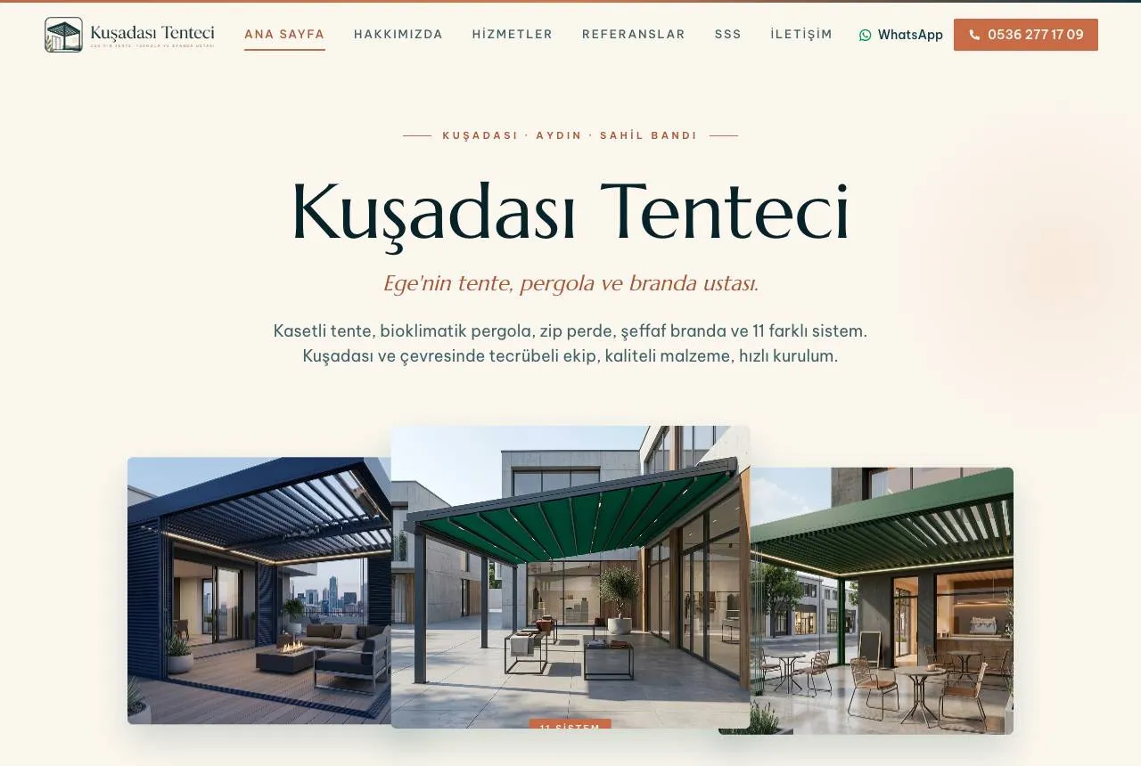 kusadasitenteci.com.tr — Balkı Digital tarafından geliştirilen web sitesi