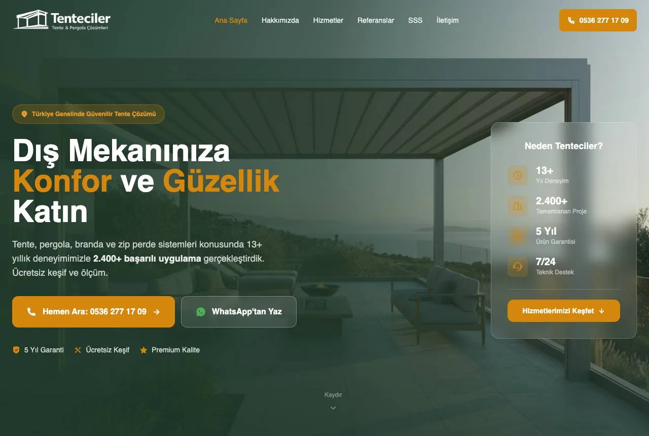 tenteciler.com — Balkı Digital tarafından geliştirilen web sitesi