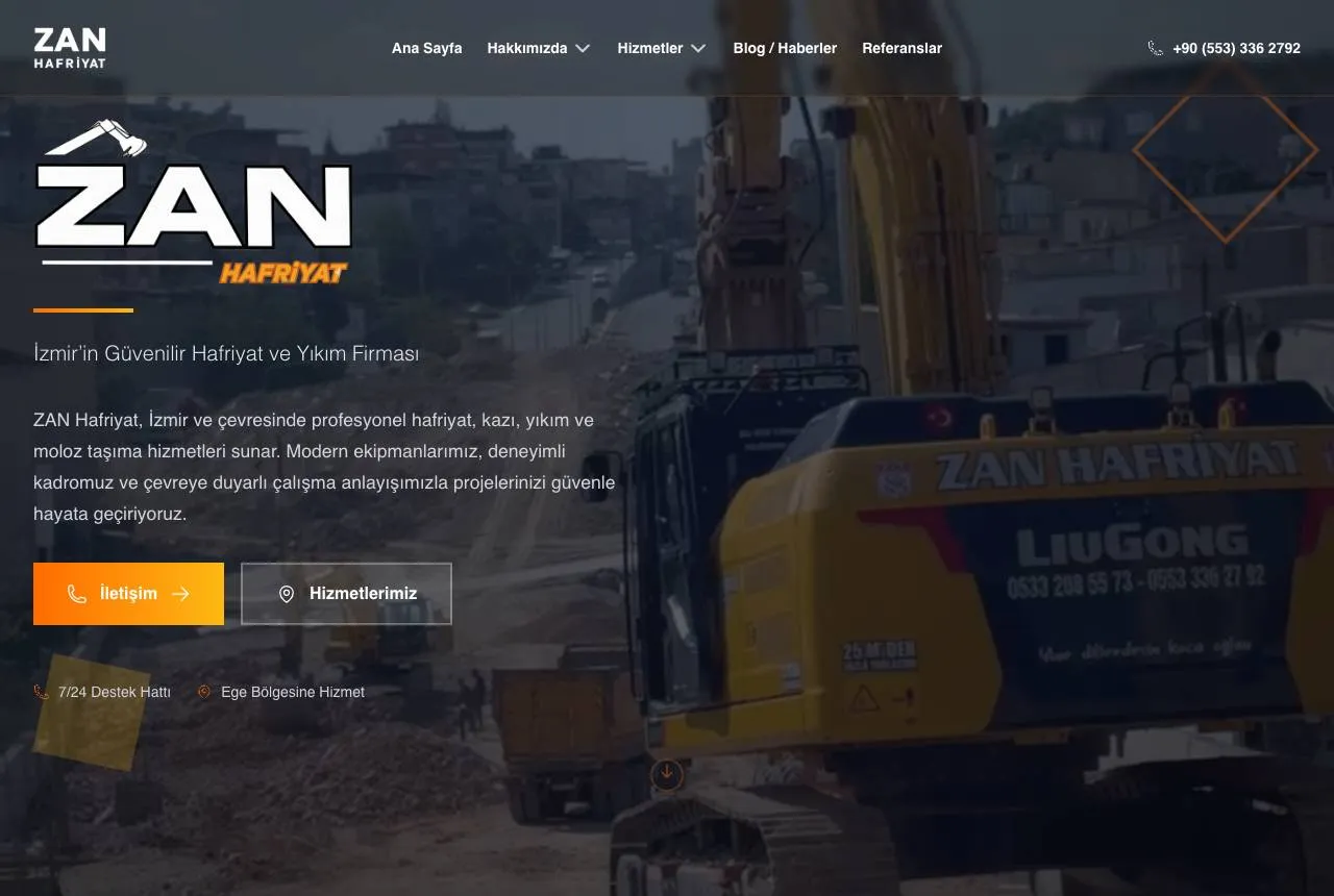 ZAN Hafriyat web sitesi