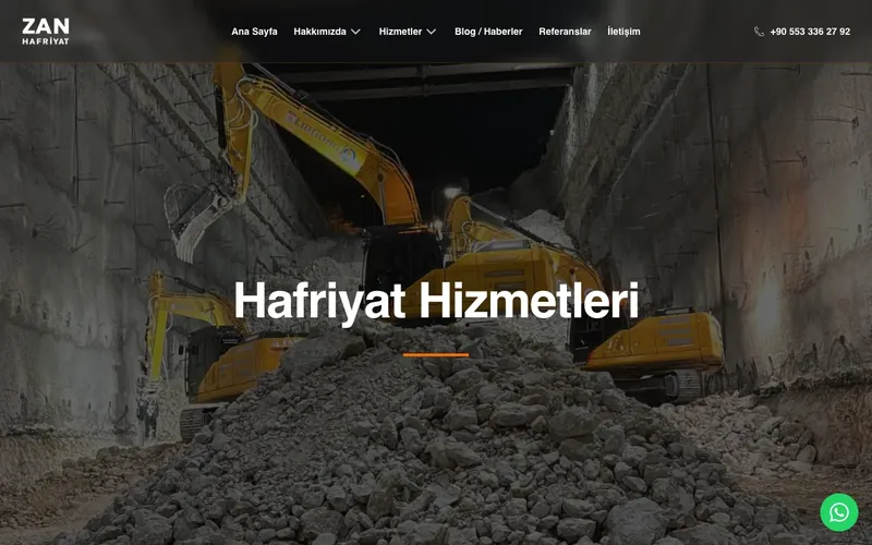 ZAN Hafriyat web sitesinden bir iç sayfa