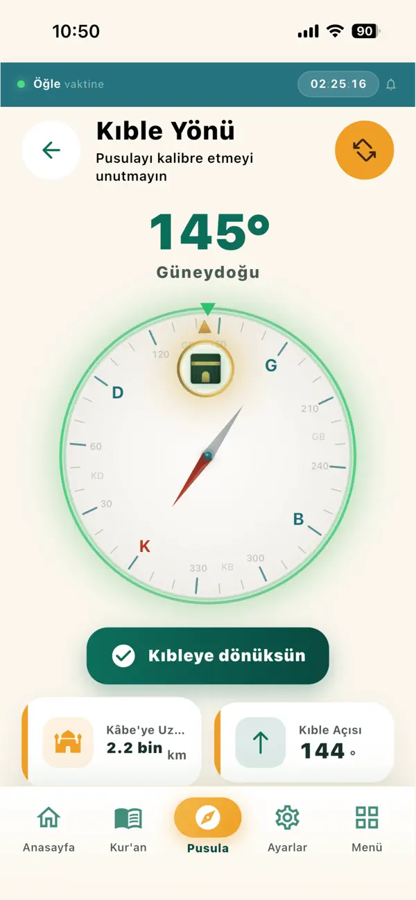 Mirac-ı Nebi kıble pusulası ekranı